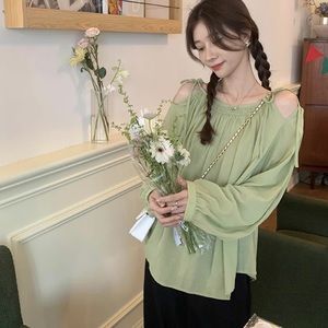 Off shoulder summer green blouse